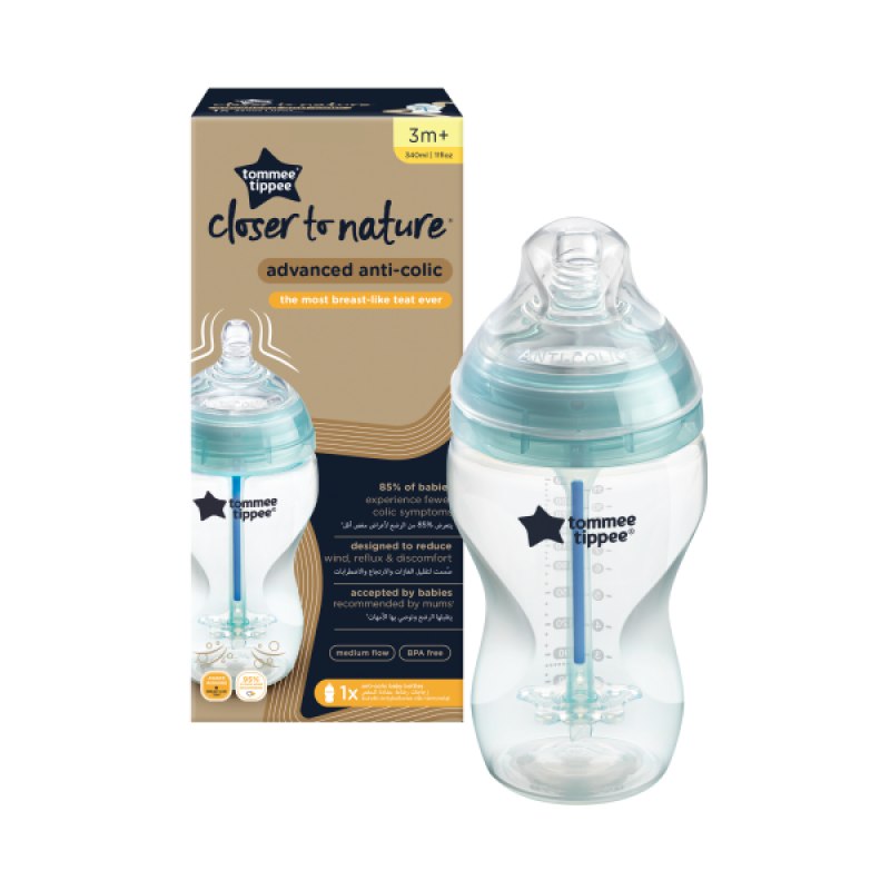 Tommee Tippee Anti-Colic Baby Bottle Medium Flow Breast-Like Nipple 340 Ml