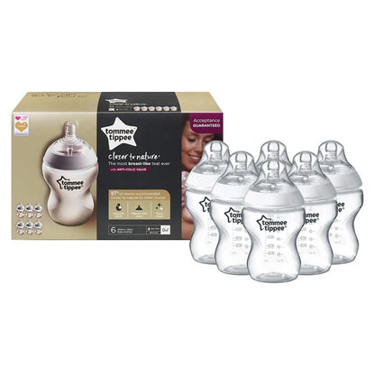 Tommee Tippee Closer To Nature 260 Ml Easivent Bpa-Free Feeding Bottles (Pack Of 6)