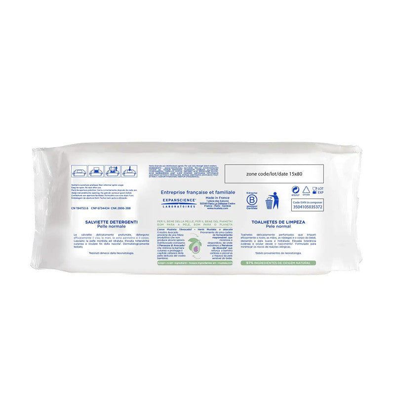 Mustela Baby Cleansing Wipes with Natural Avocado - For Face, Body &amp; Diaper Area