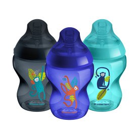 Tommee Tippee Plastic Bottles Closer to Nature 3x260ml low flow 0+ months with jungle pattern BLUE (3pcs)