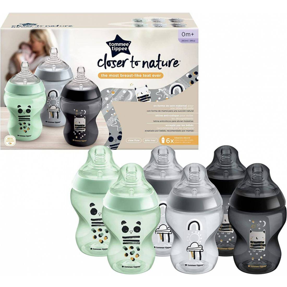 Tommee Tippee Closer to Nature Feeding Bottles, 6 Pieces