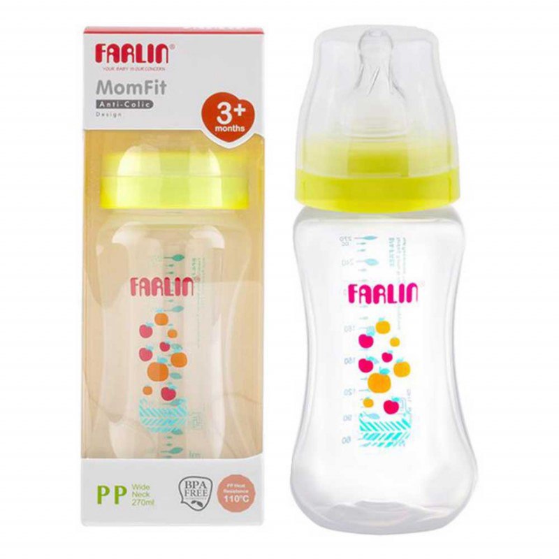 Farlin, Wide Neck Feeding Bottle, Yellow, 270Ml, 3 Months+