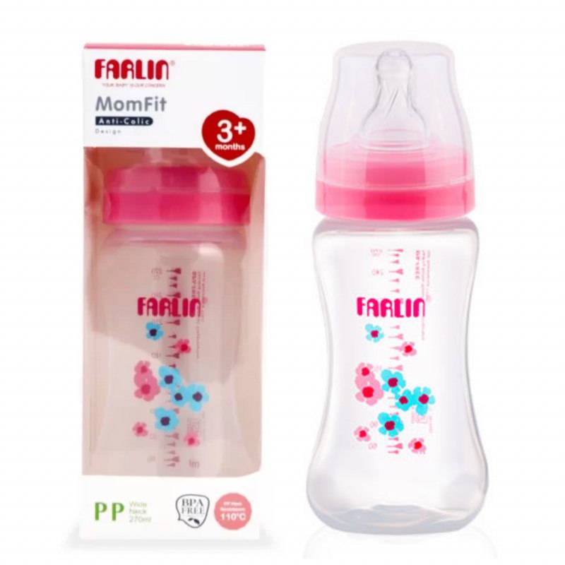 Farlin, Wide Neck Feeding Bottle, Pink, 270Ml, 3 Months+