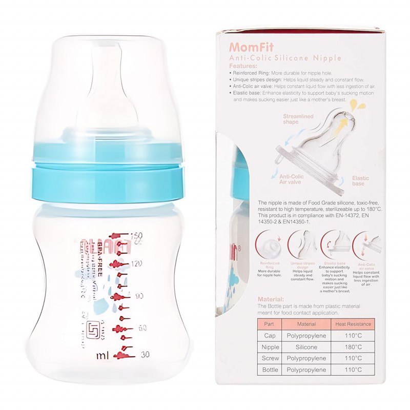 Farlin, Wide Neck Feeding Bottle, Blue, 150Ml