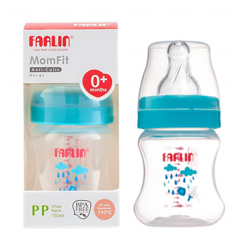 Farlin, Wide Neck Feeding Bottle, Blue, 150Ml