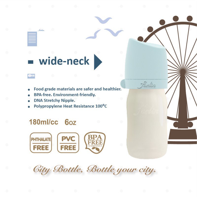 Farlin Wide Neck Feeding Bottle, Blue Color, 180 ML