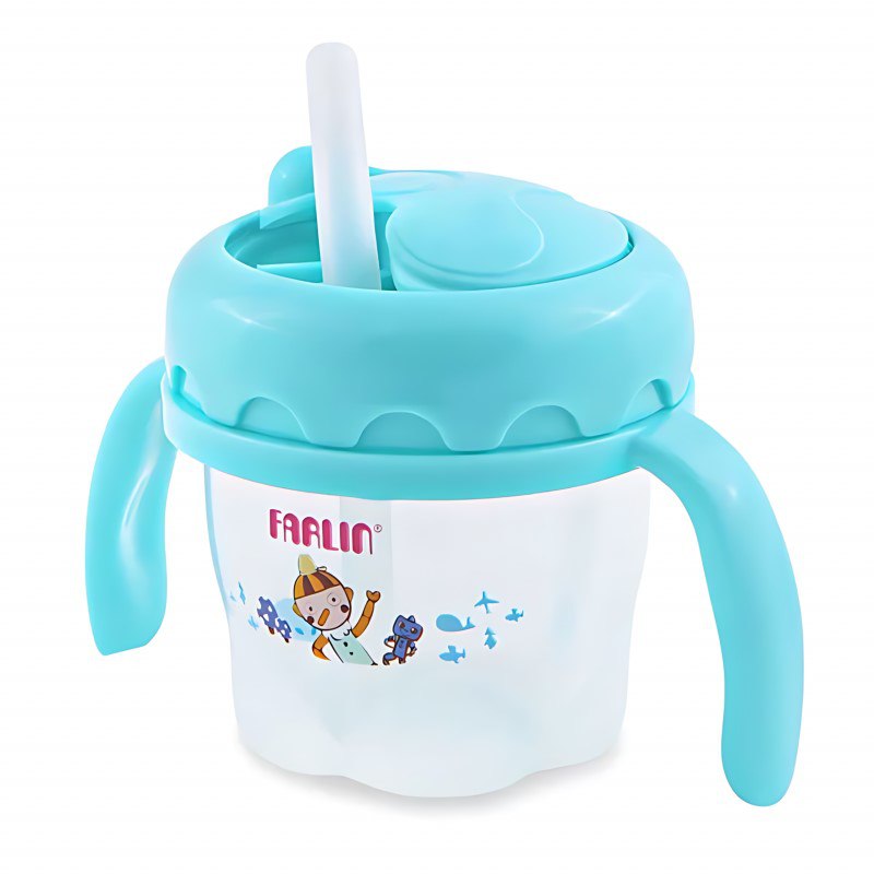 Farlin Cross Cut Straw Drinking Cup, Blue, 9 Months+, 120ml