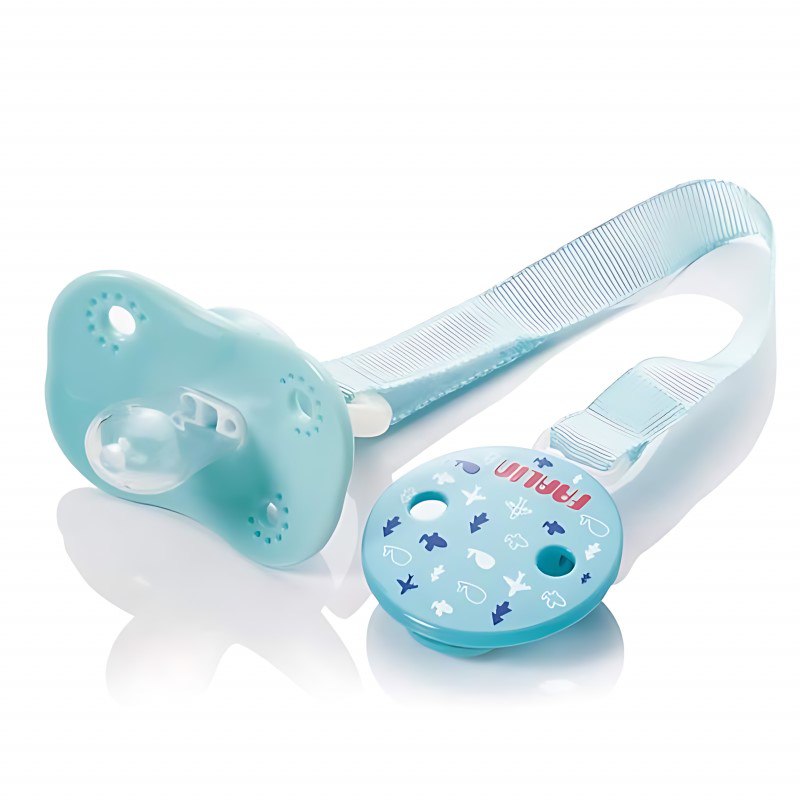 Farlin, Chu Chu Natural Pacifier with Cover and Chain, Blue, 0+