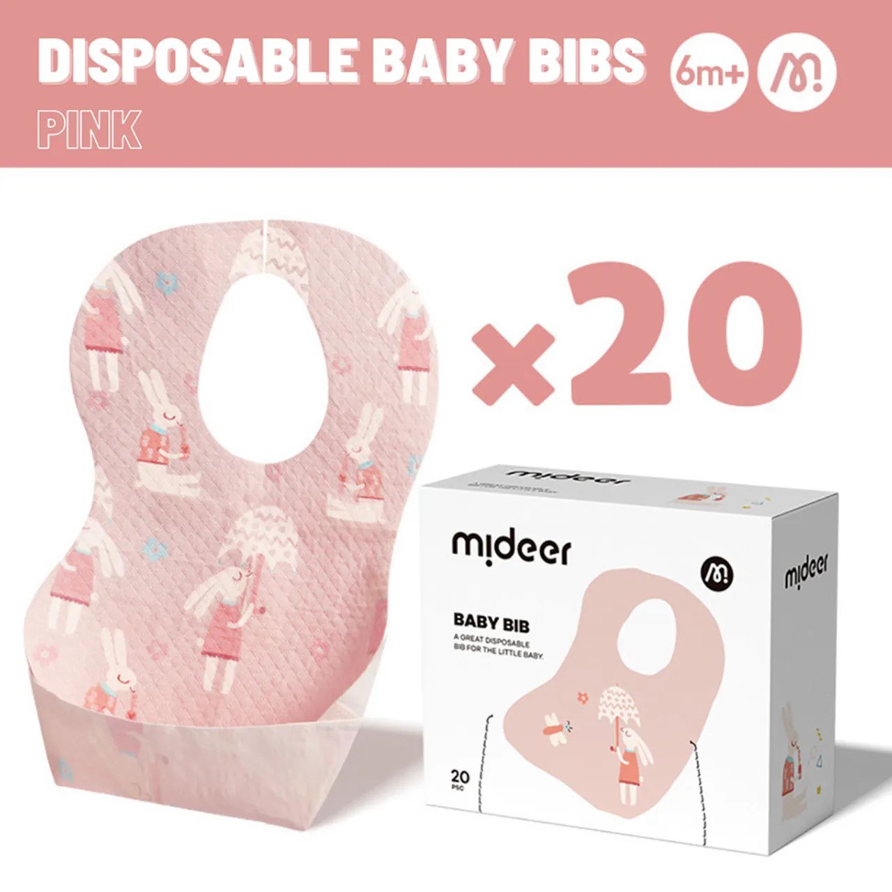 Mideer Disposable Baby Bib – Pink Bunny 20pcs