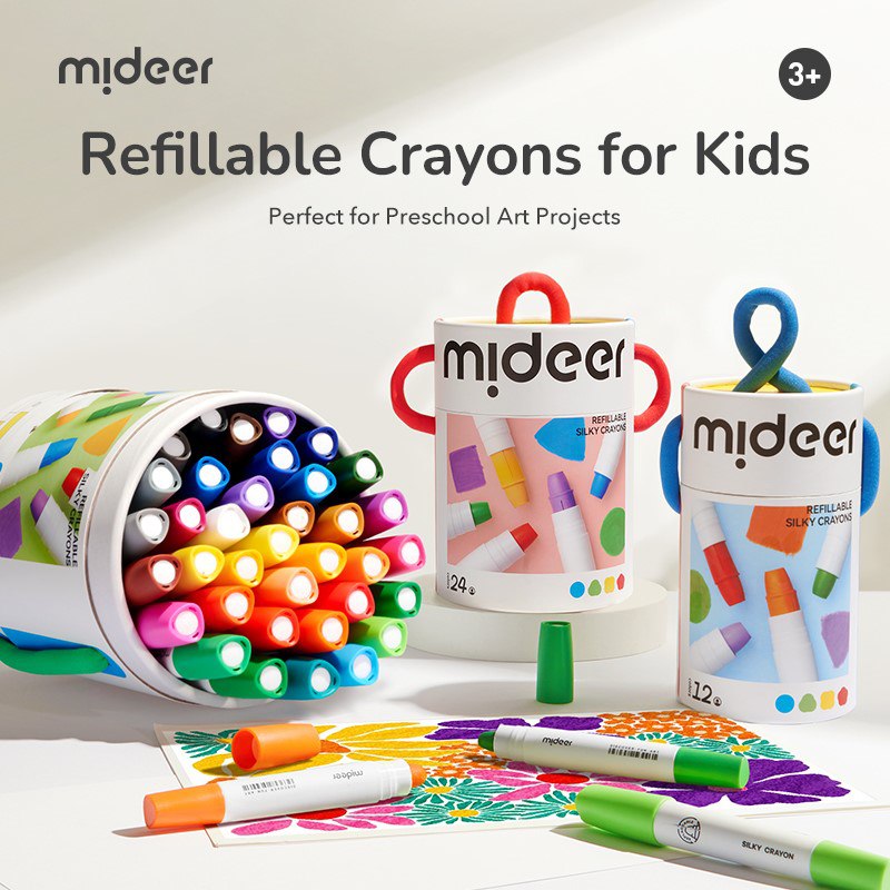 Mideer – Silky Quick-Dry Crayons – Bucket 12 Colors