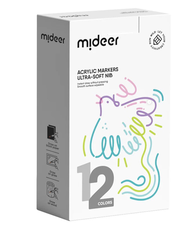 Mideer Acrylic Markers – Ultra-soft nib (12 Colors)