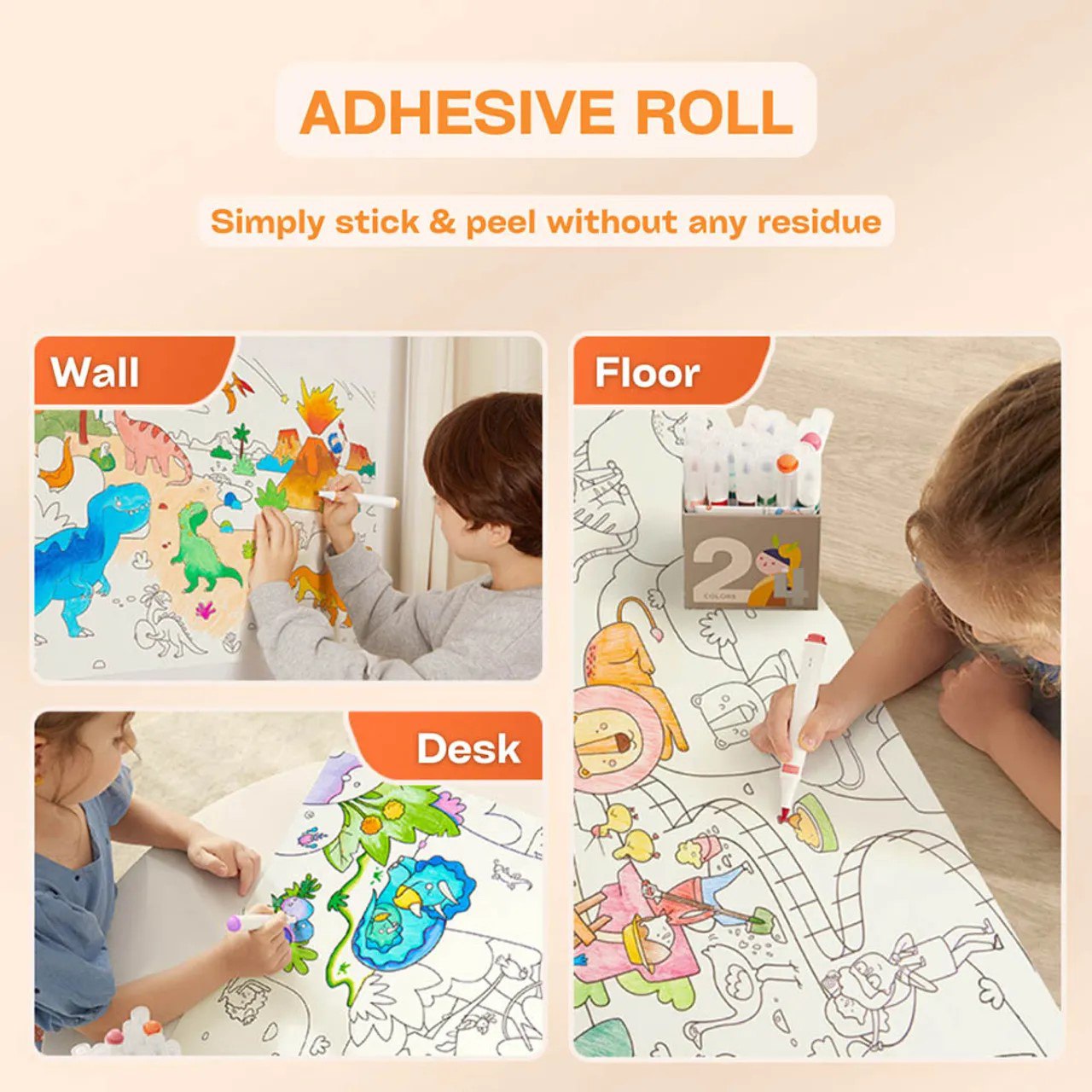 Mideer - Adhesive Colouring Scroll - Amazing Dinosaurs