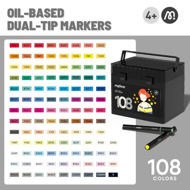 Mideer - Oily Double-Ended Marker 108Pcs