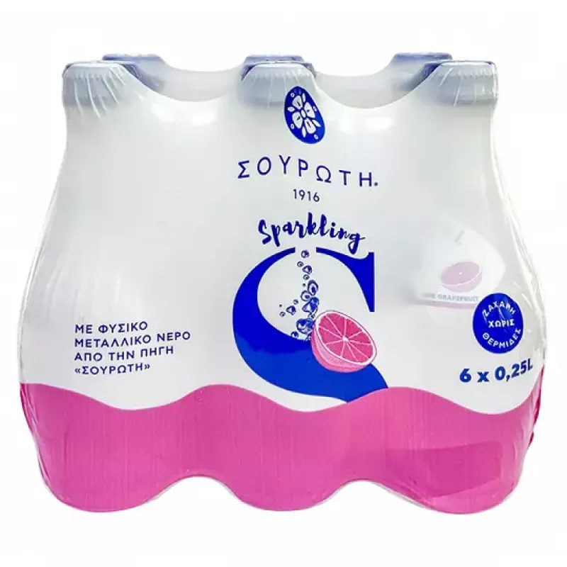 Souroti Sparkling Water Pink Grapefruit 6x250ml