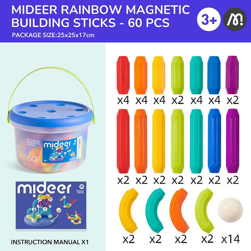 Mideer – Rainbow Magnetic Sticks-60Pcs