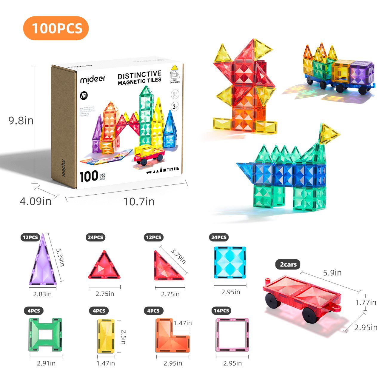 Mideer - Colorful Magnetic Tiles - 100Pcs