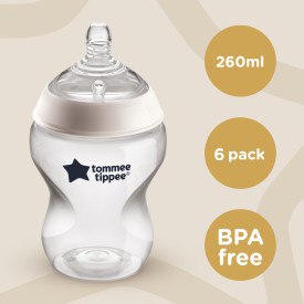 Tommee Tippee Closer to Nature Clear Bottle, X6 Bottles, 260 ml