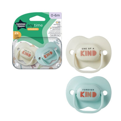 Tommee Tippee Anytime Orthodontic Soother 0-6 Months (Pack of 2)