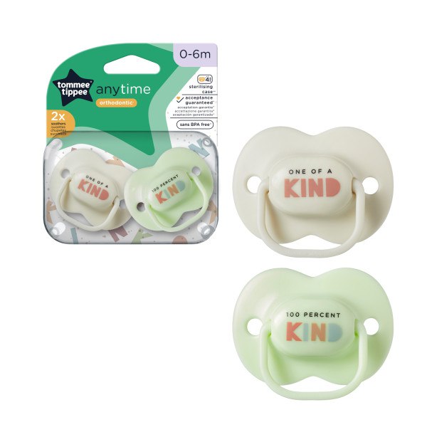 Tommee Tippee Anytime Orthodontic Soother 0-6 Months (Pack of 2)