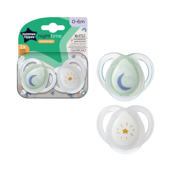 Tommee Tippee Night Time Soother Pack Of 2 (0-6M)