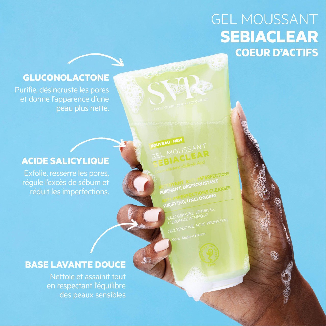 Svr sebiaclear gel purifying and exfoliating soap-free cleanser 200ml