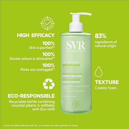 Svr sebiaclear gel purifying and exfoliating soap-free cleanser 400ml