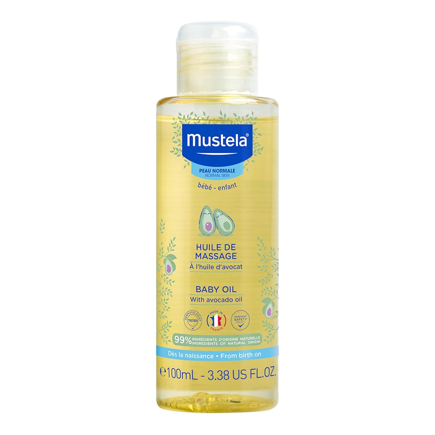 Mustela Baby Oil - Moisturizing Oil for Massage - with Natural Avocado, Pomegranate &amp; Sunflower Oil