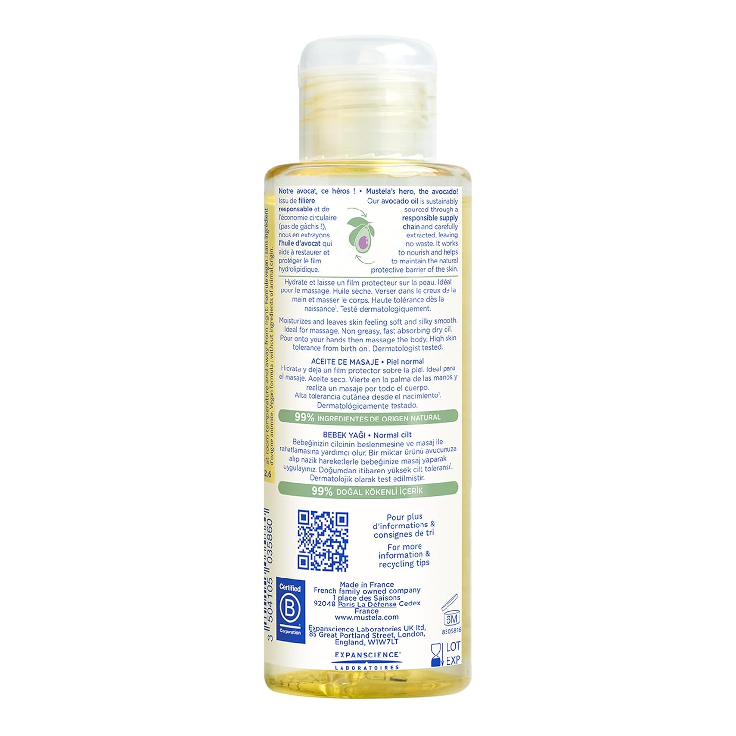 Mustela Baby Oil - Moisturizing Oil for Massage - with Natural Avocado, Pomegranate &amp; Sunflower Oil